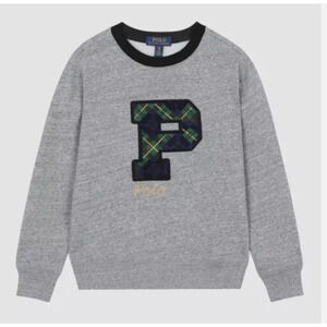 Polo Ralph Lauren BOYS Letterman P Fleece Crewneck Grey Sweatshirt SMALL SZ 8
